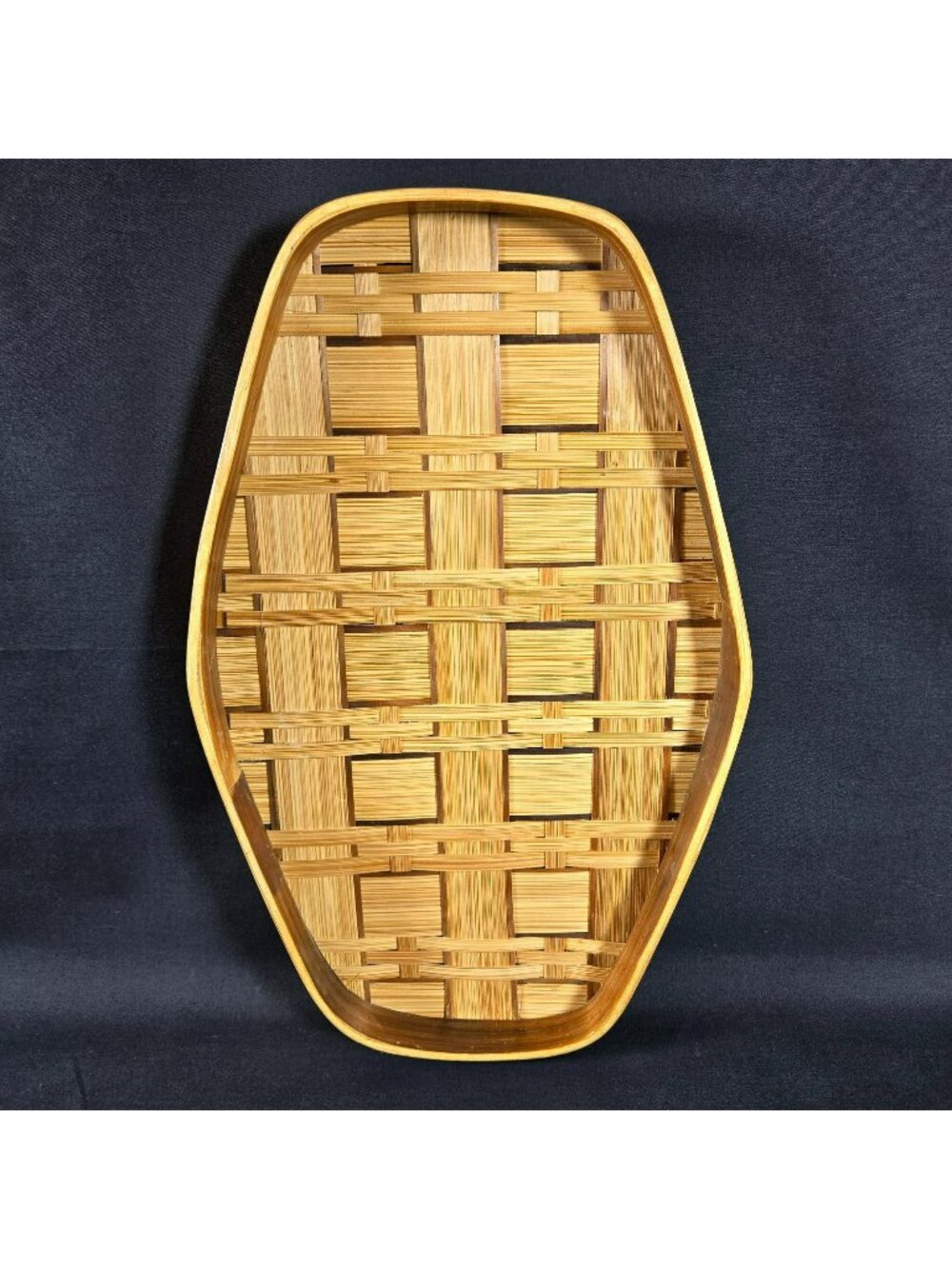 Boho Woven Bamboo Rattan Serving Tray Wall Art Geometric 12" Long